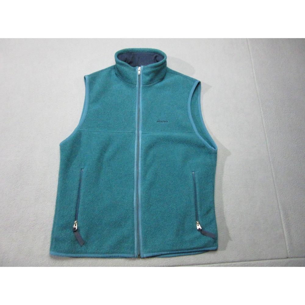 Vintage Patagonia Fleece Vest Mens Medium Green Synchilla Outdoor Mock Neck Teal